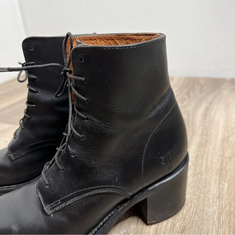 FRYE Combat Black Leather Lace Up Booties Boots Size 5.5 - Picture 14 of 16
